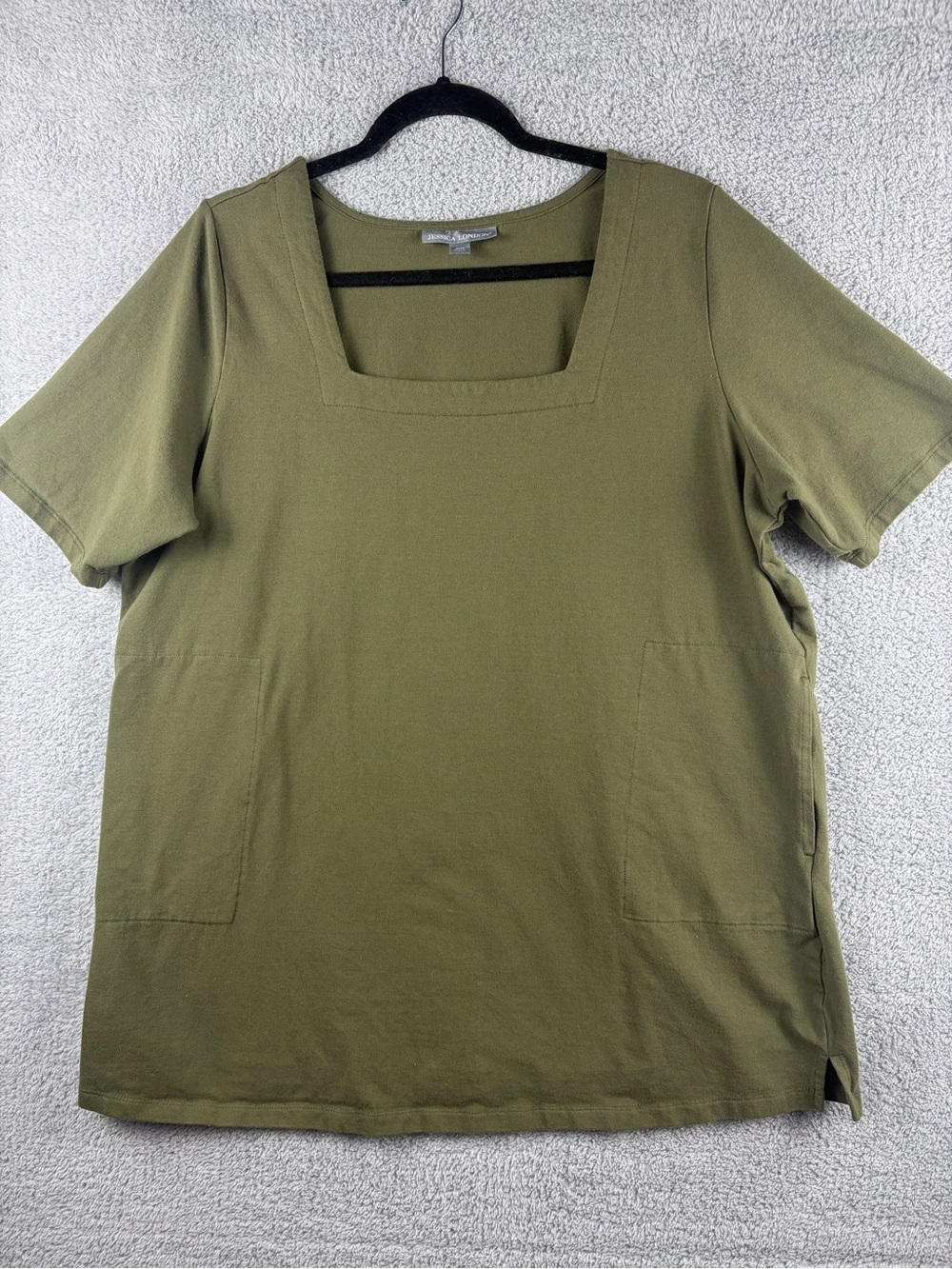 Jessica London Olive Green Square Neck Short Sleeve Tunic